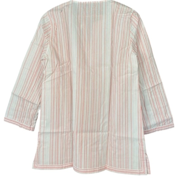 UNTUCKit Durfort Top White Coral NWT Striped Blouse Cotton Preppy Shirt Size 6 - Picture 2 of 3